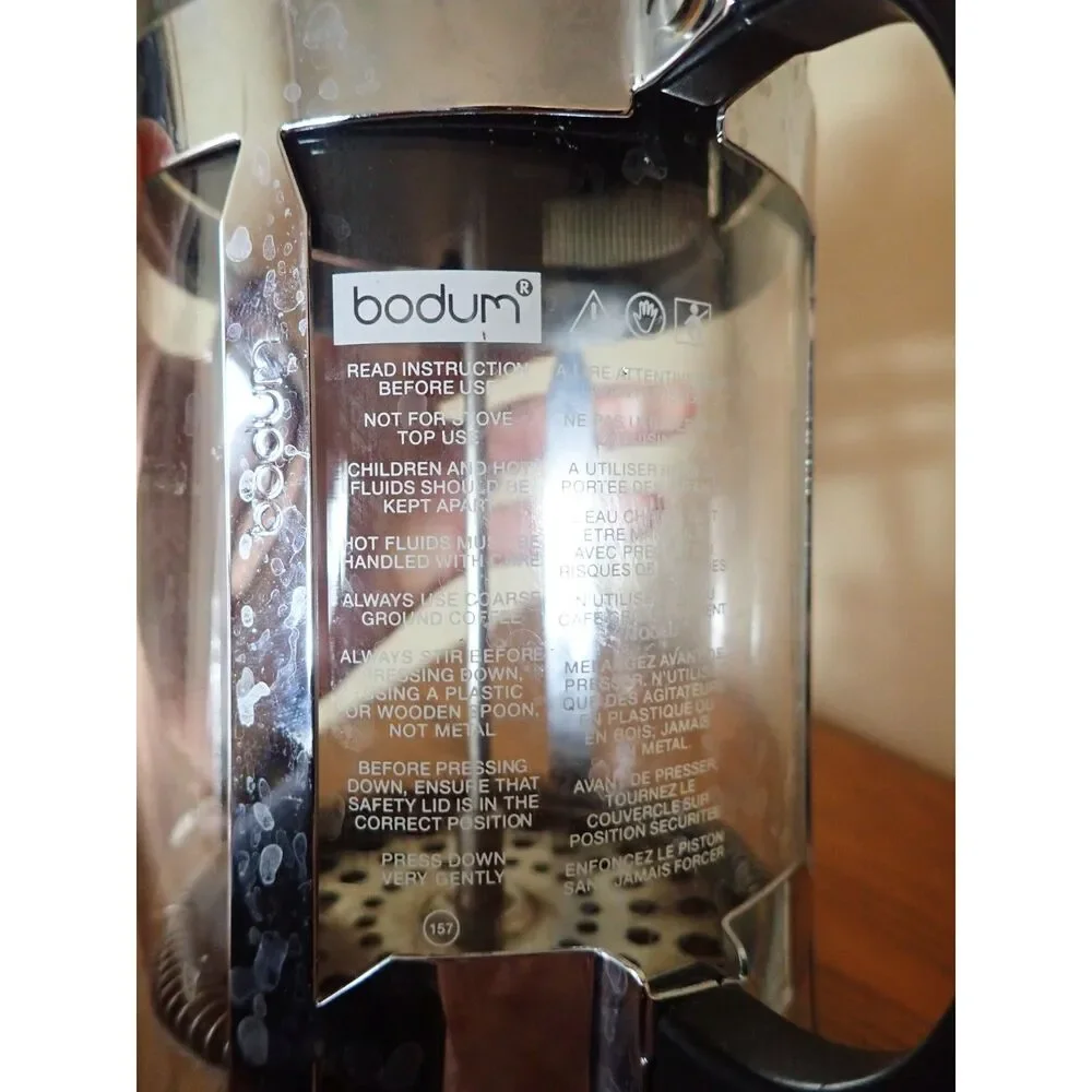 Bodum French Press Coffee Maker Clear Glass Plunger Manual Silver Black